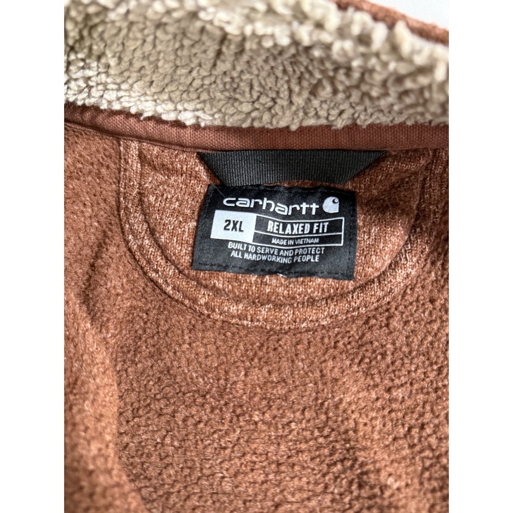 Carhartt Mens 2XL Relaxed Fit Quarter Zip Sherpa Lined Fleece Pullover Brown - Picture 6 of 9
